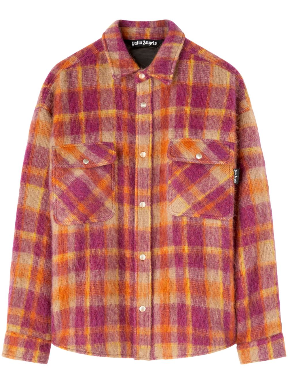 Palm Angels Geruite Geborstelde Wol Overshirt Bordeaux Jackets Palm Angels