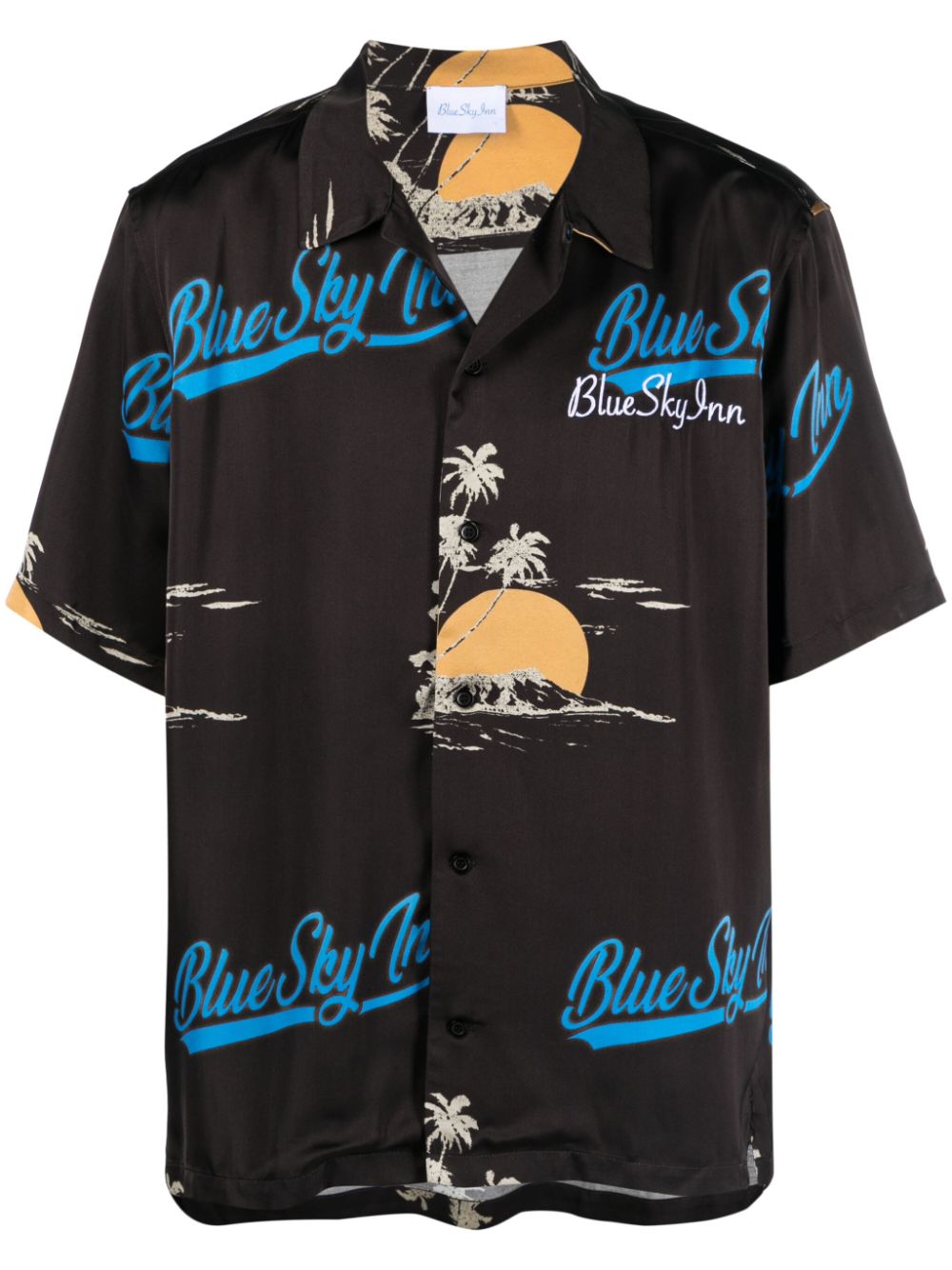 Blue Sky Inn Night Palms Camp Shirt Donkerbruin Topwear Blue Sky Inn