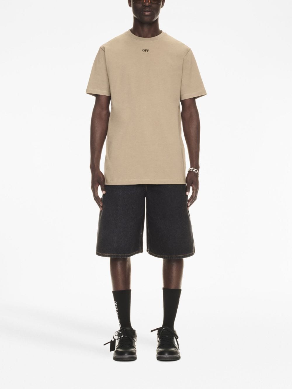 Off-White Logo Cotton T-Shirt Beige-thumbmail-4