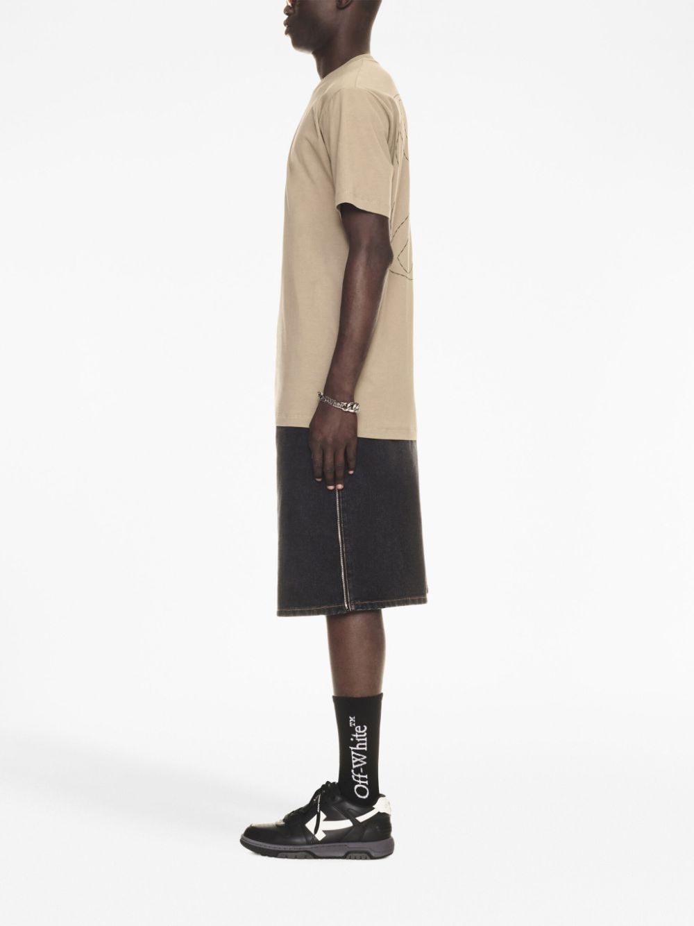 Off-White Logo Cotton T-Shirt Beige-thumbmail-5