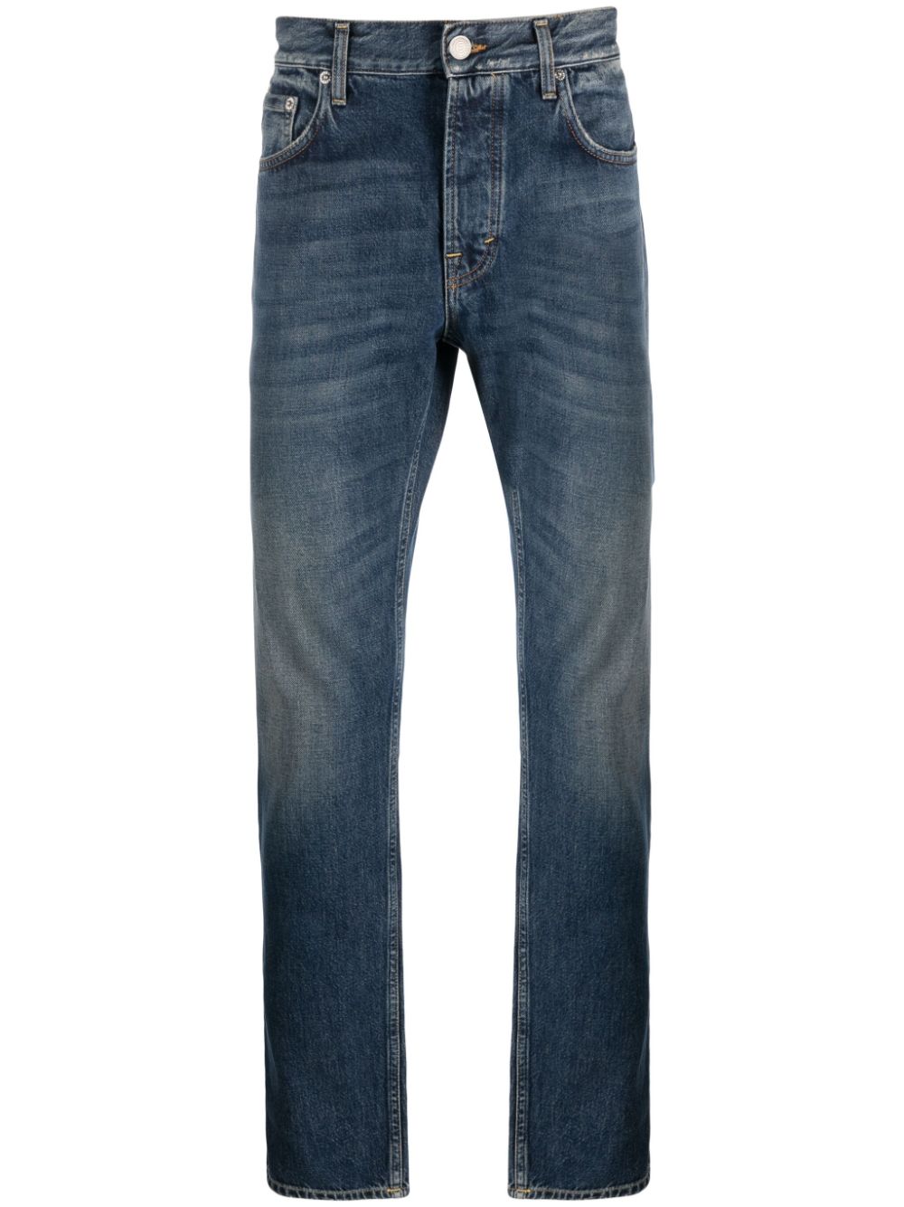 Blauwe Department 5 jeans met stonewash en lichtere banen over de dijen