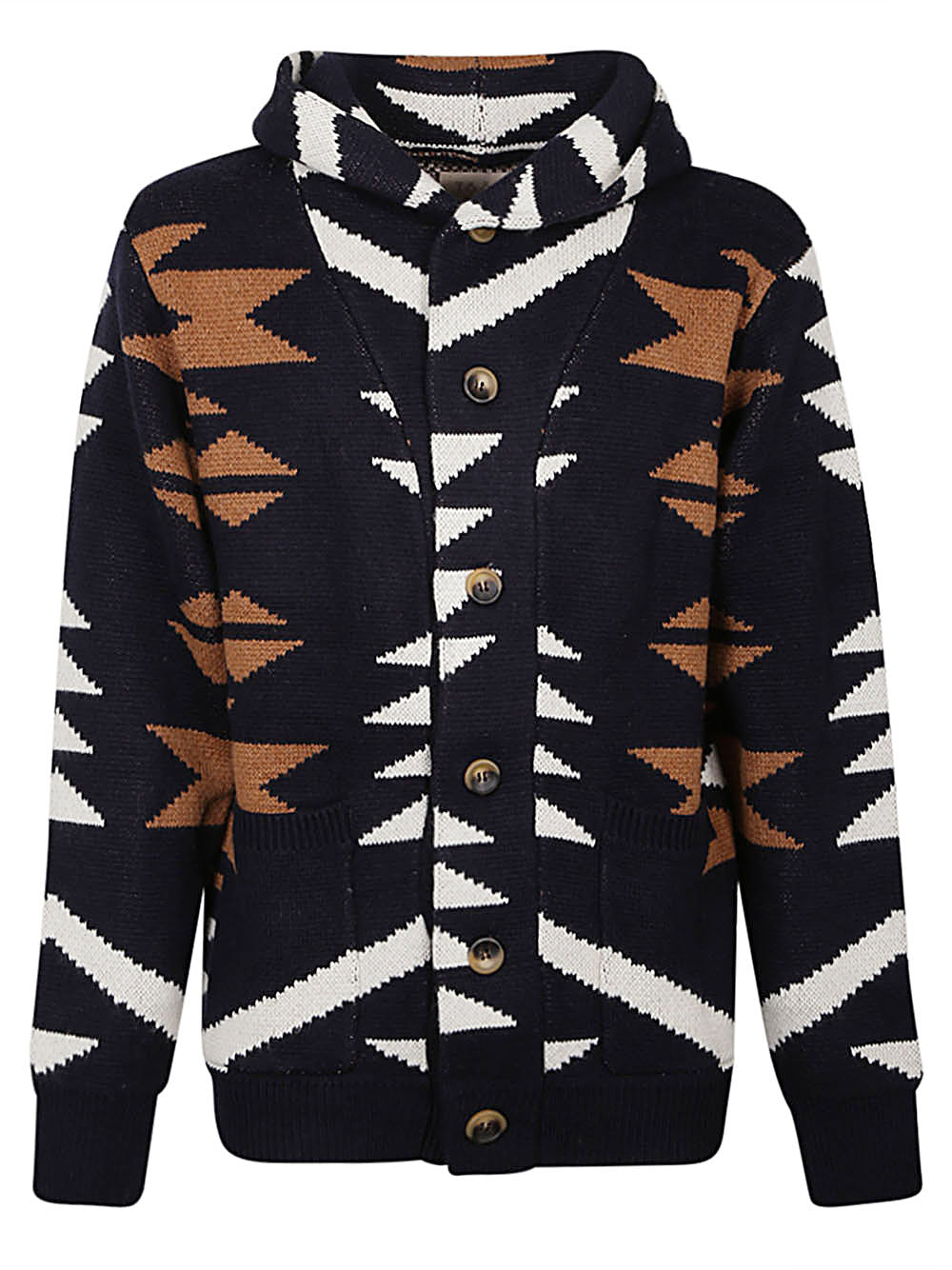 Tooco Perù Uxmal Jacquard Hooded Cardigan Navy Topwear Tooco