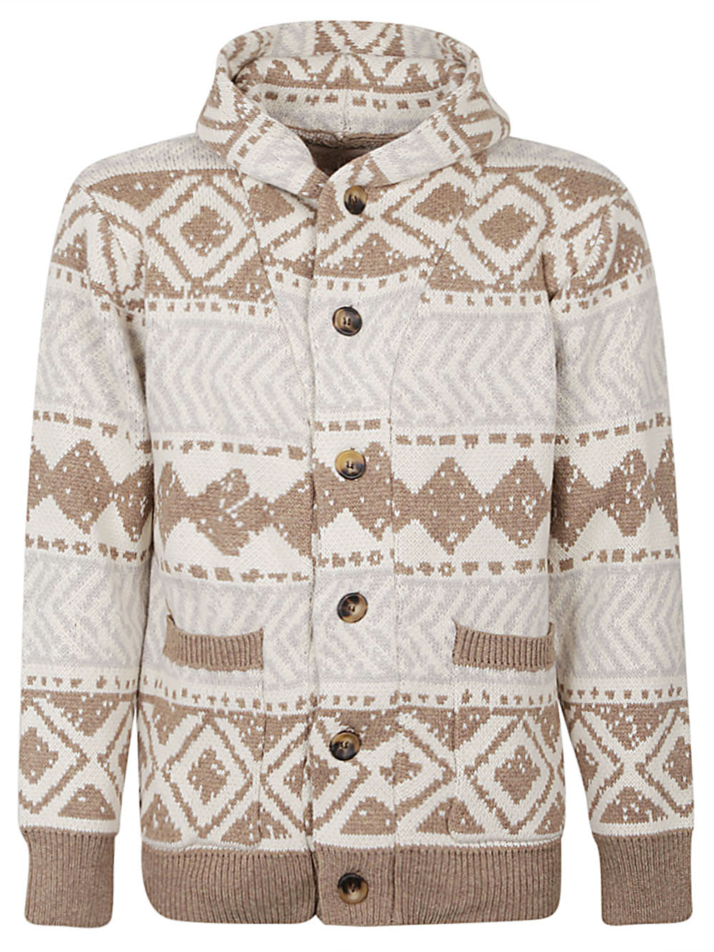 Tooco Perù Uxmal Jacquard Hooded Cardigan Zandbeige Topwear Tooco