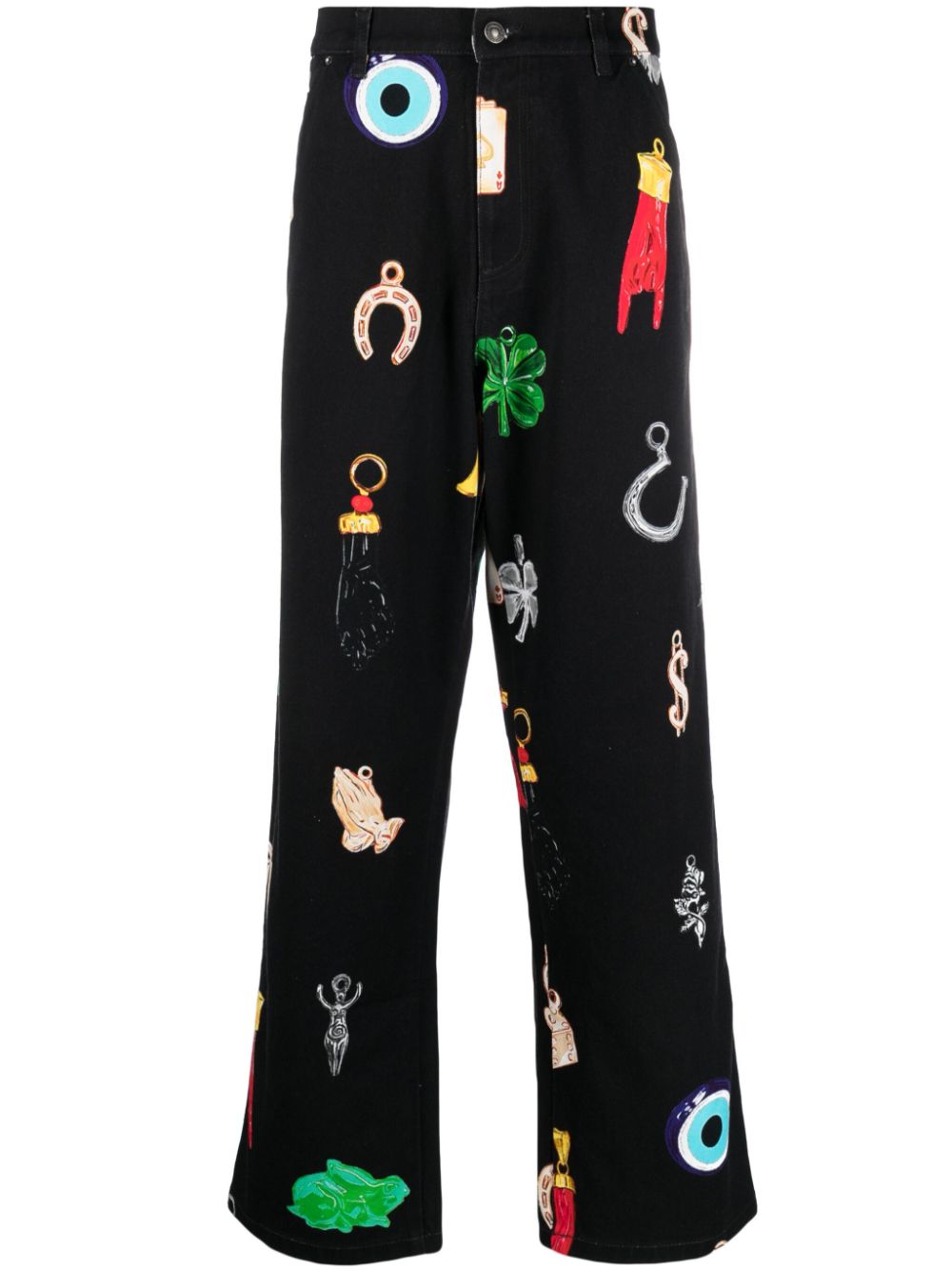 Sky High Farm Workwear Lucky Charm Print Denim Jeans Zwart Jeans Sky High Farm Workwear