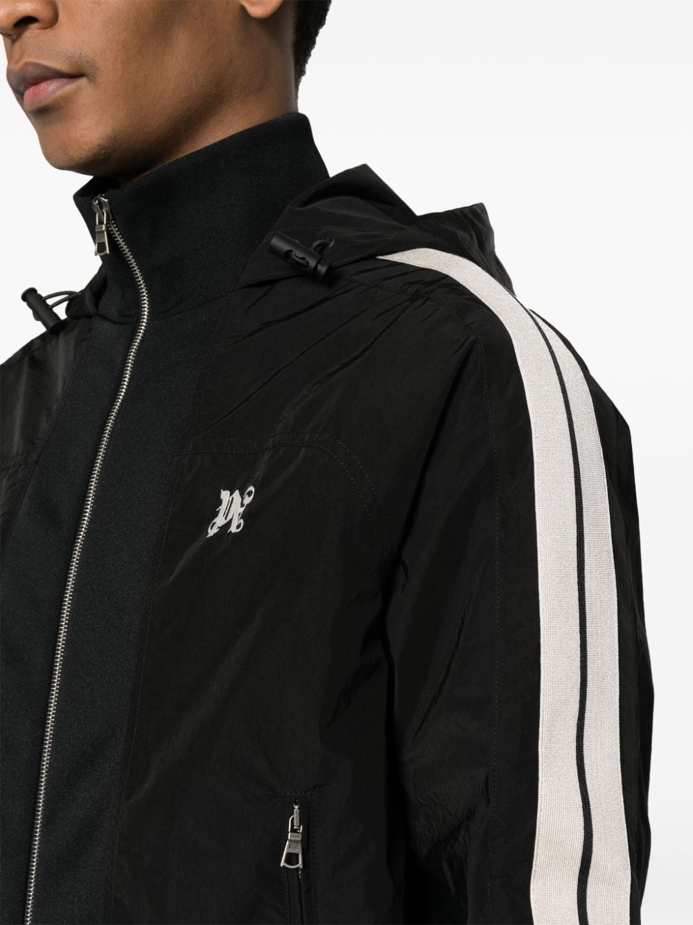 Palm Angels Classic Track Jacket Hooded Black White-thumbmail-5