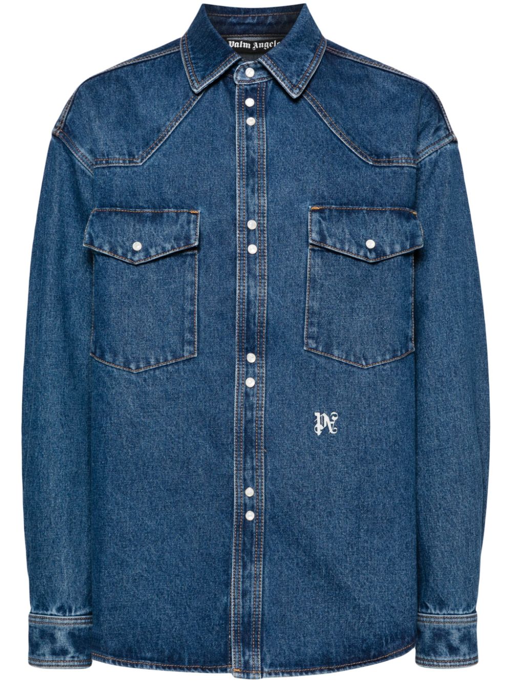 Palm Angels Monogram Denim Shirt Blue