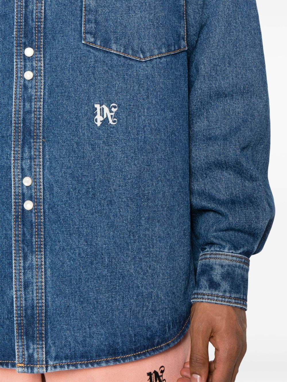 Palm Angels Monogram Denim Shirt Blue-thumbmail-3