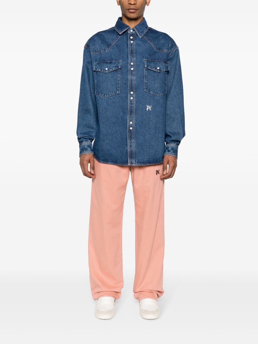 Palm Angels Monogram Denim Shirt Blue-thumbmail-5