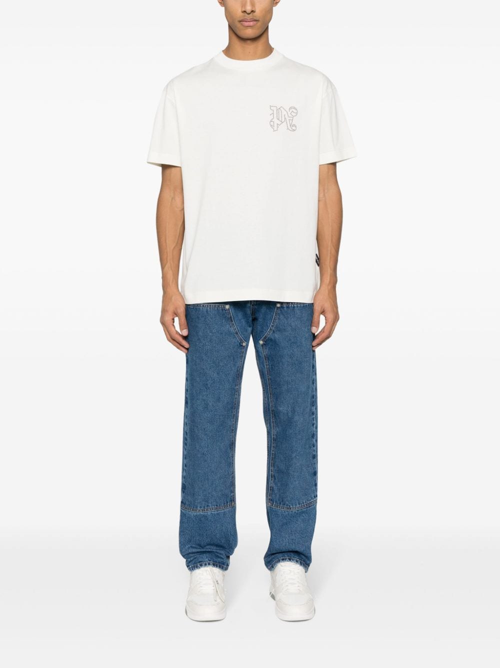 Palm Angels Workwear Monogram High-Waist Jeans Blauw – detail klinknagel