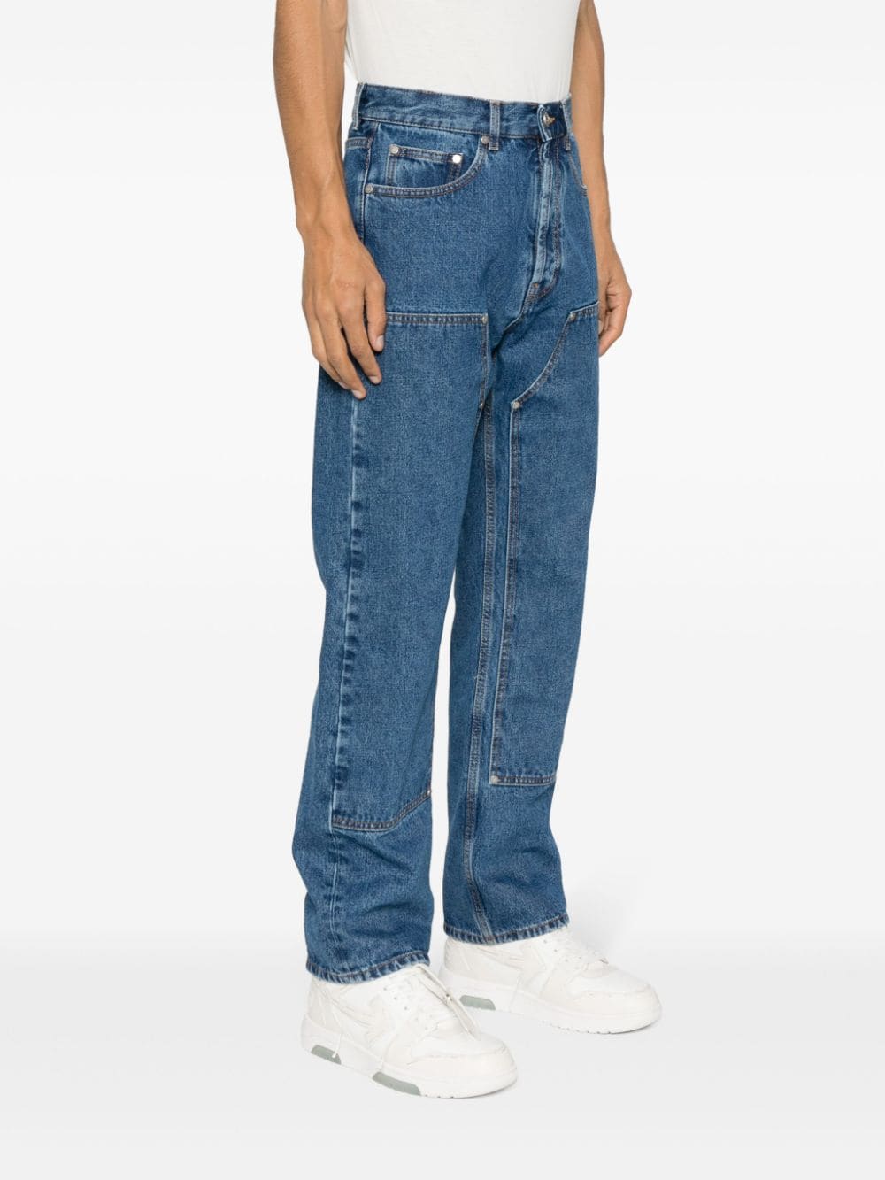 Palm Angels Workwear Monogram High-Waist Jeans Blauw – detail zoom