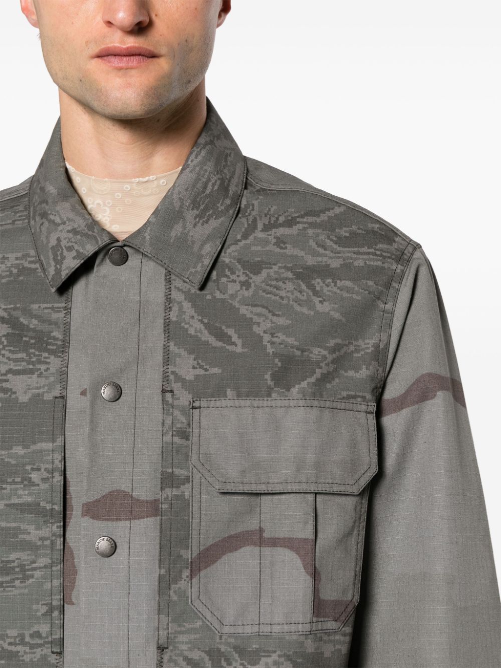 Marine Serre Ripstop Classic-Collar Shirt Jacket Grey Jackets Marine Serre