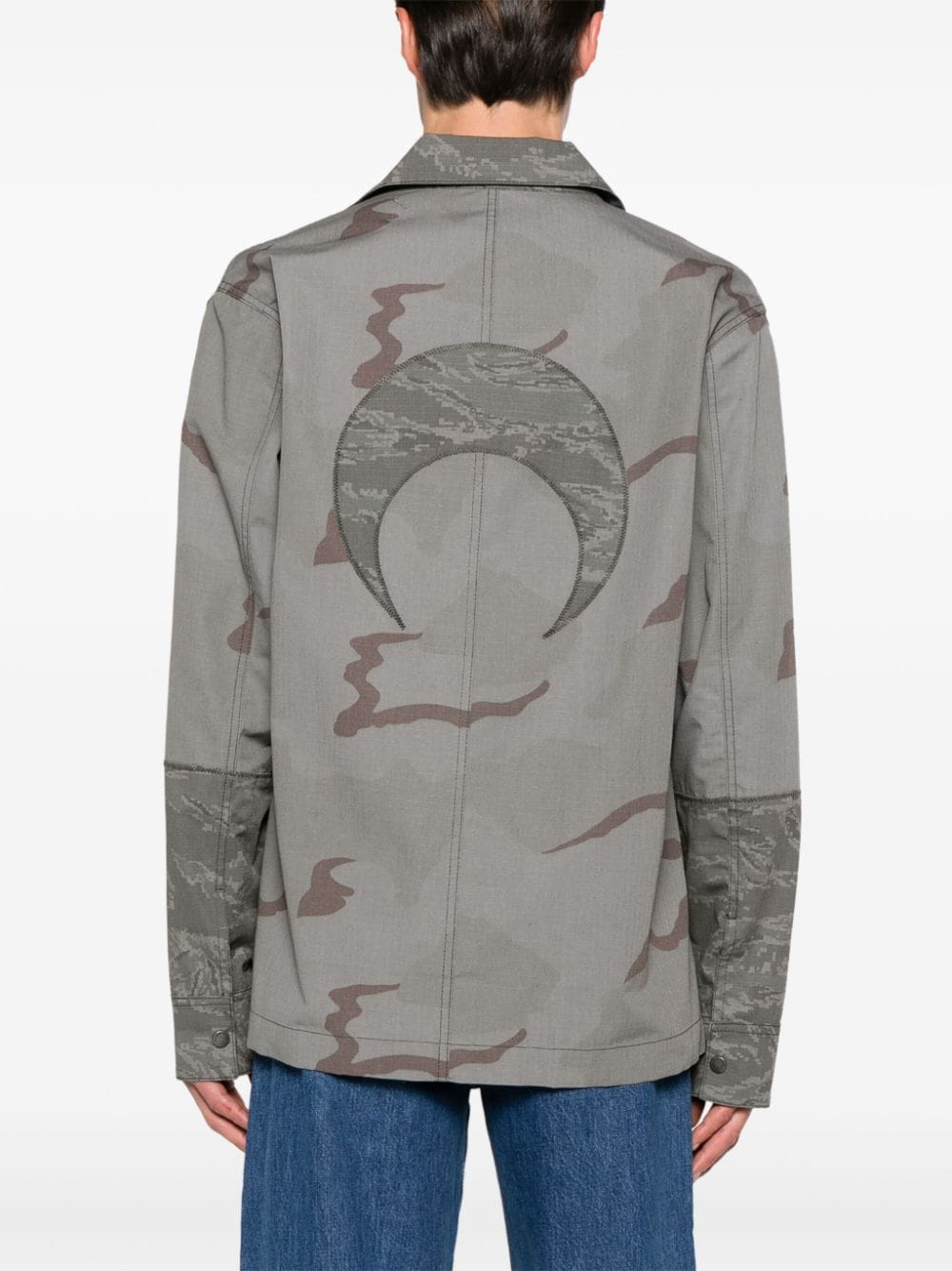 Marine Serre Ripstop Classic-Collar Shirt Jacket Grey Jackets Marine Serre