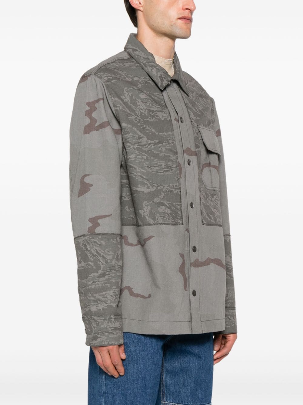 Marine Serre Ripstop Classic-Collar Shirt Jacket Grey Jackets Marine Serre