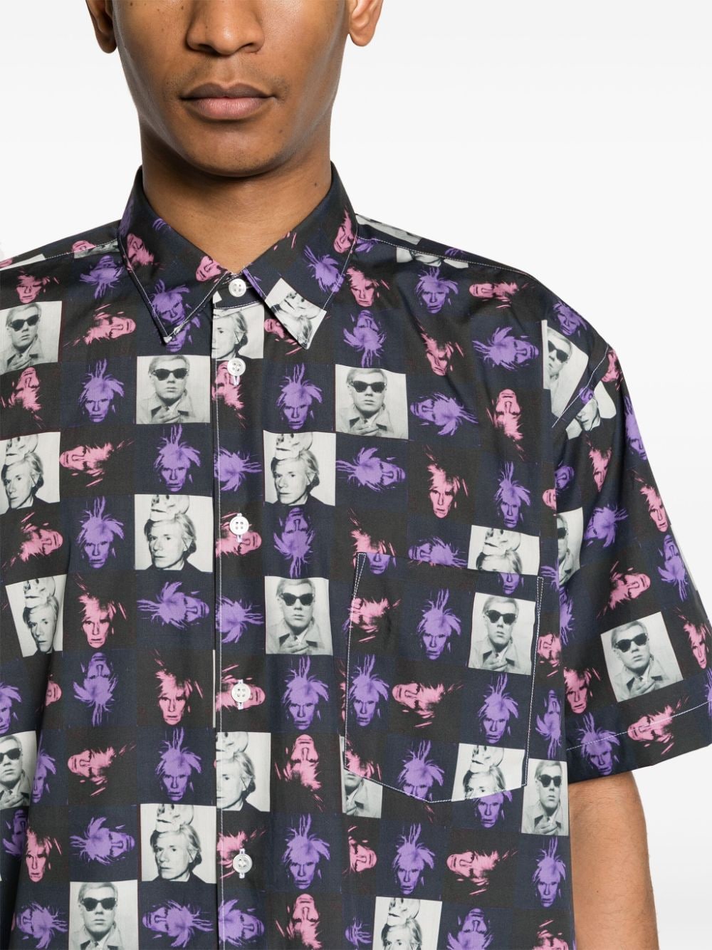 Comme des Garçons SHIRT Andy Warhol Fotoprint Overhemd Zwart – detail borstzak