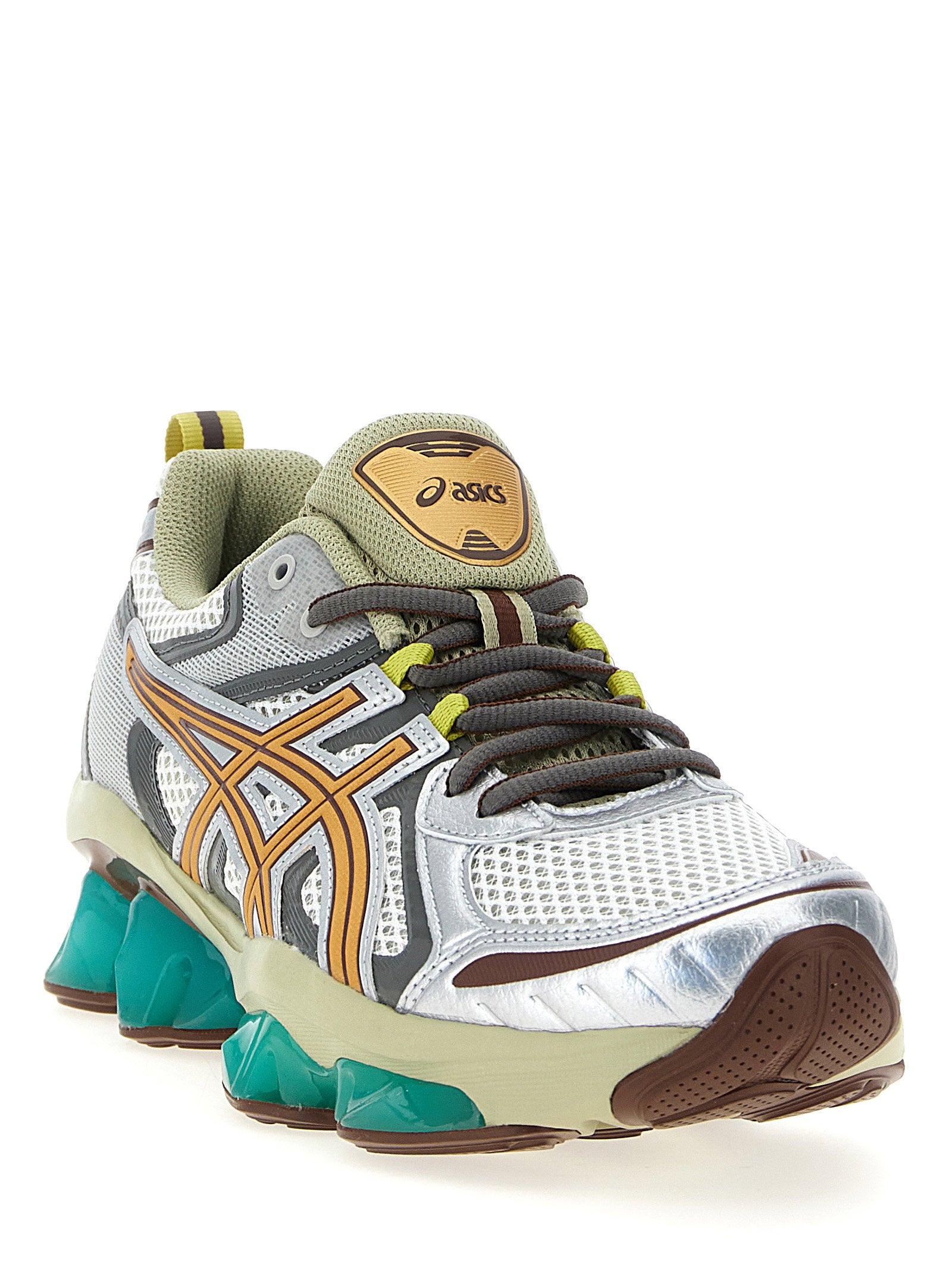 Asics Gel-Quantum Kinetic sneaker in White/Khaki, bovenaanzicht mesh en leren overlays
