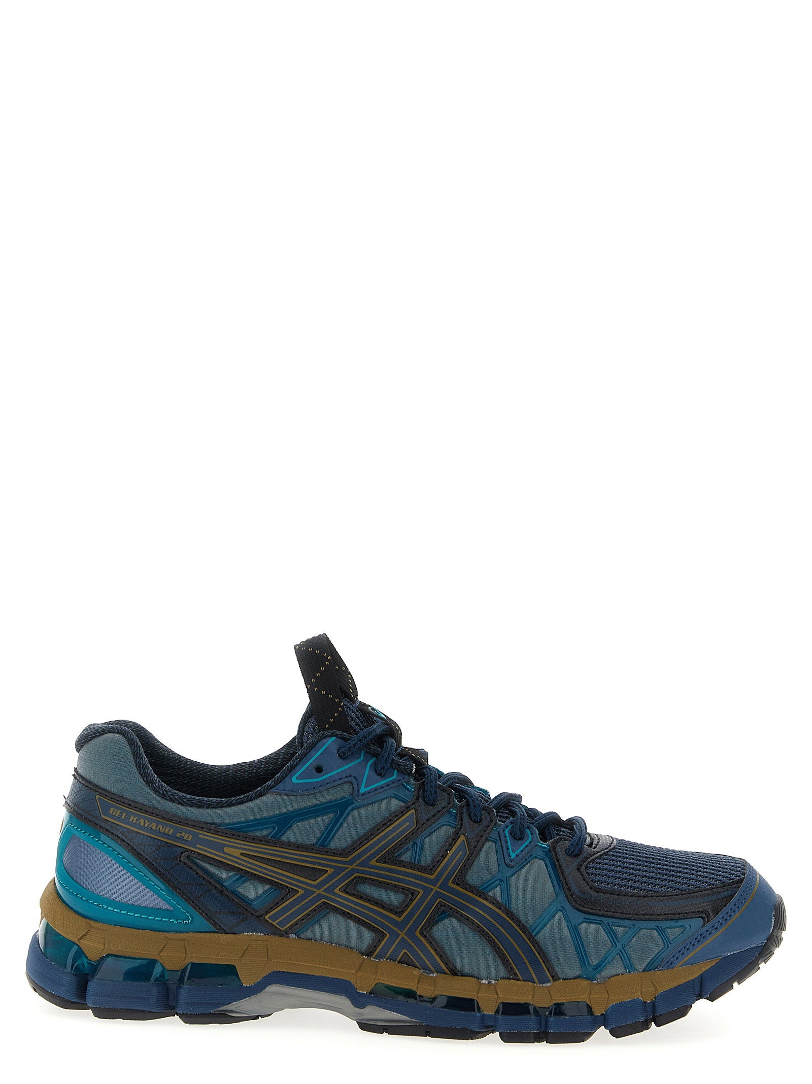 Asics Gel-Kayano 20 in Vintage Indigo/Sea Glass, zijaanzicht Kiko Kostadinov-samenwerking