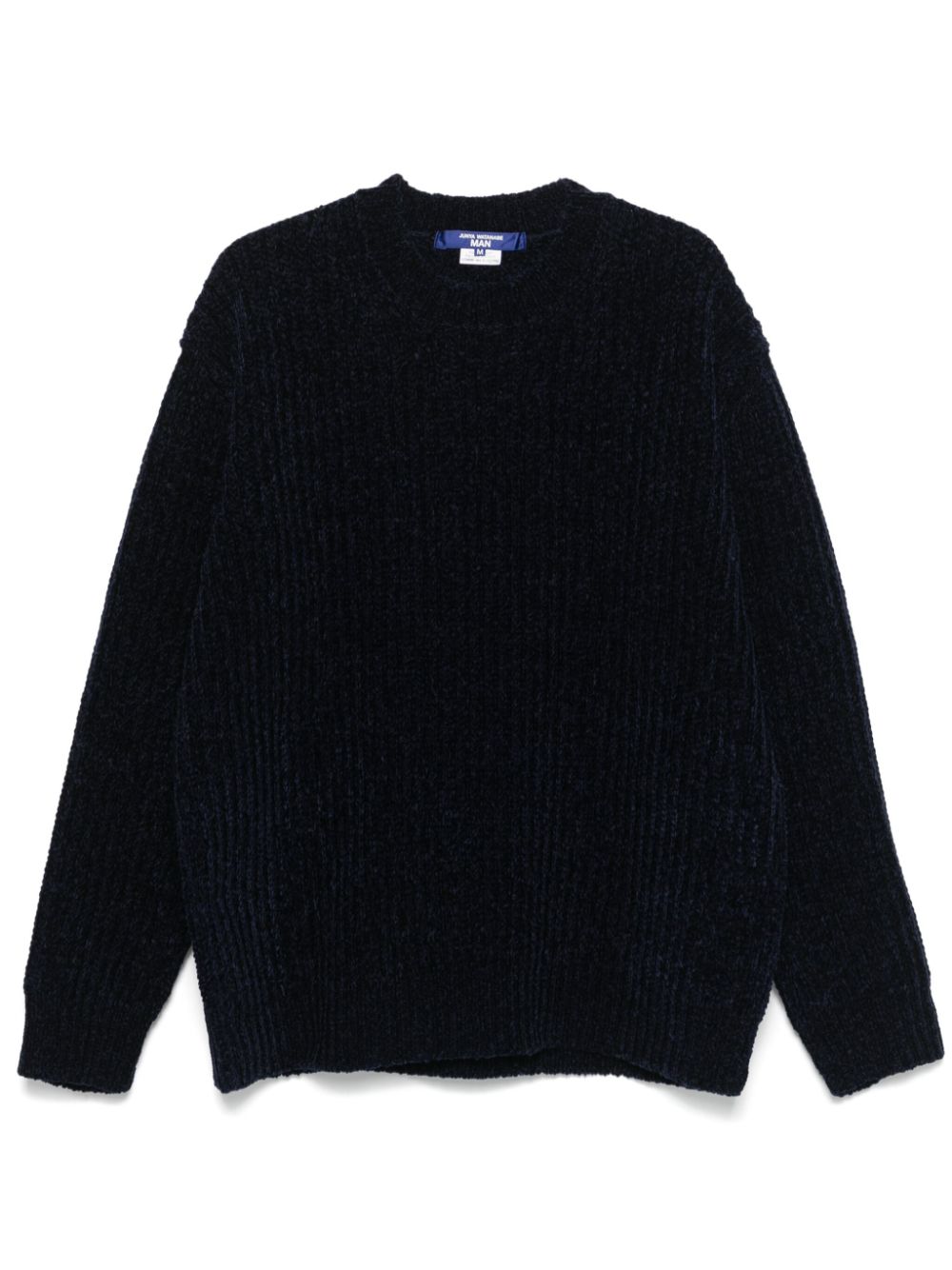 Junya Watanabe MAN Geribbelde Wolmix Crewneck Trui Marineblauw – vooraanzicht