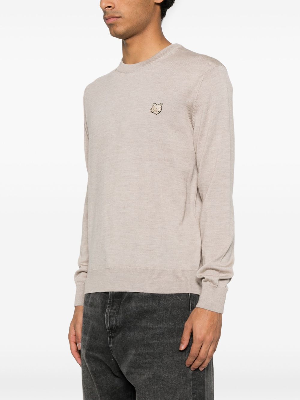 Maison Kitsuné Fox Head Merino Regular Jumper Beige Melange-thumbmail-3