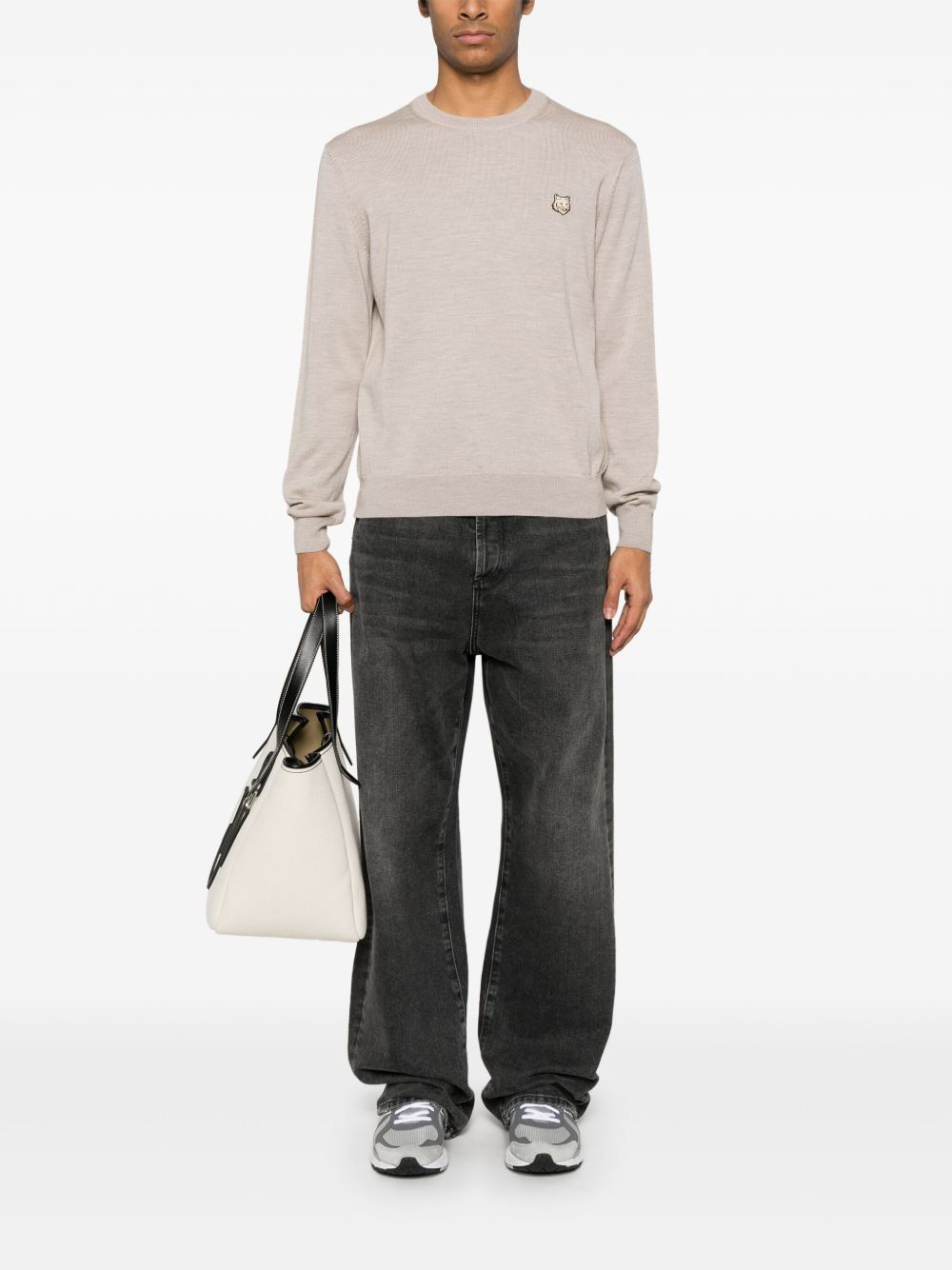 Maison Kitsuné Fox Head Merino Regular Jumper Beige Melange-thumbmail-4