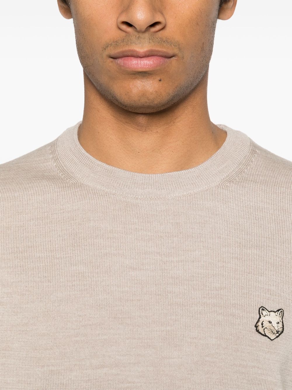Maison Kitsuné Fox Head Merino Regular Jumper Beige Melange-thumbmail-5