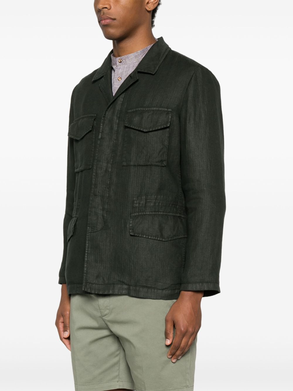 Boglioli Cotton and Linen Gabardine Field Jacket Dark Green-thumbmail-3
