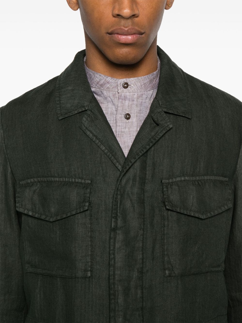 Boglioli Cotton and Linen Gabardine Field Jacket Dark Green-thumbmail-5