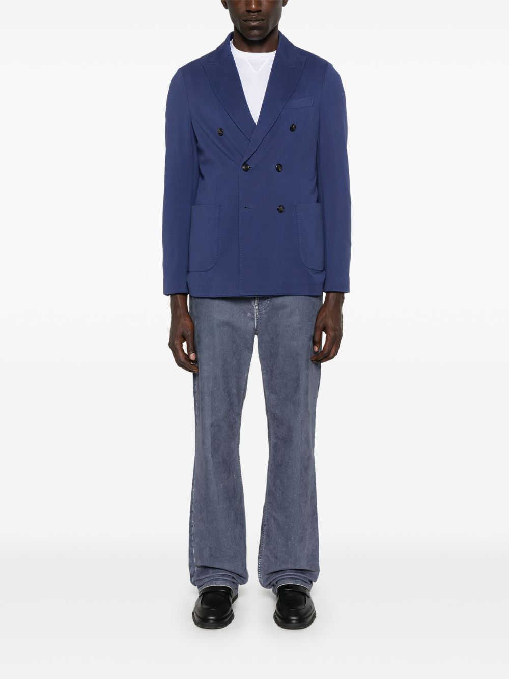 Circolo 1901 Double-Breasted Jersey Blazer Indigo – detail van materiaal en afwerking
