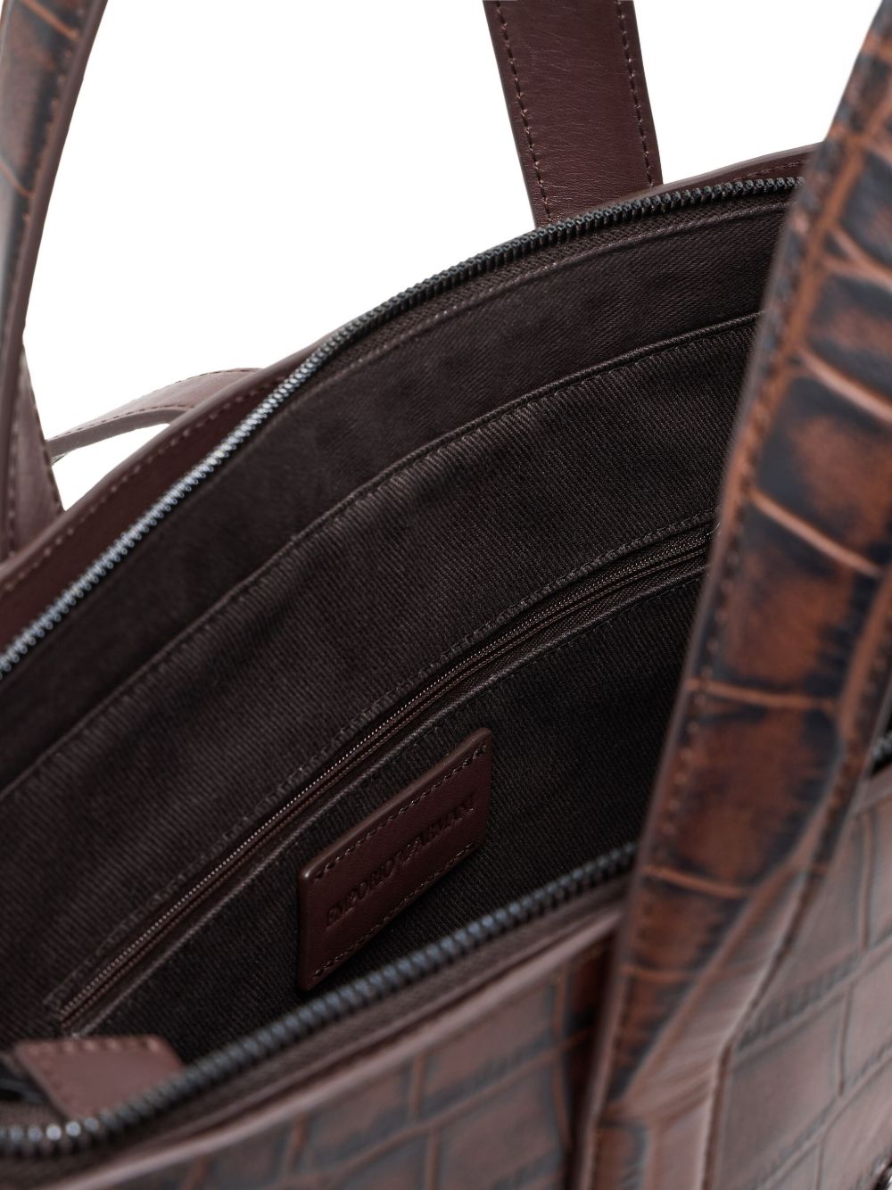 Emporio Armani Crocodile-print leather business bag-4