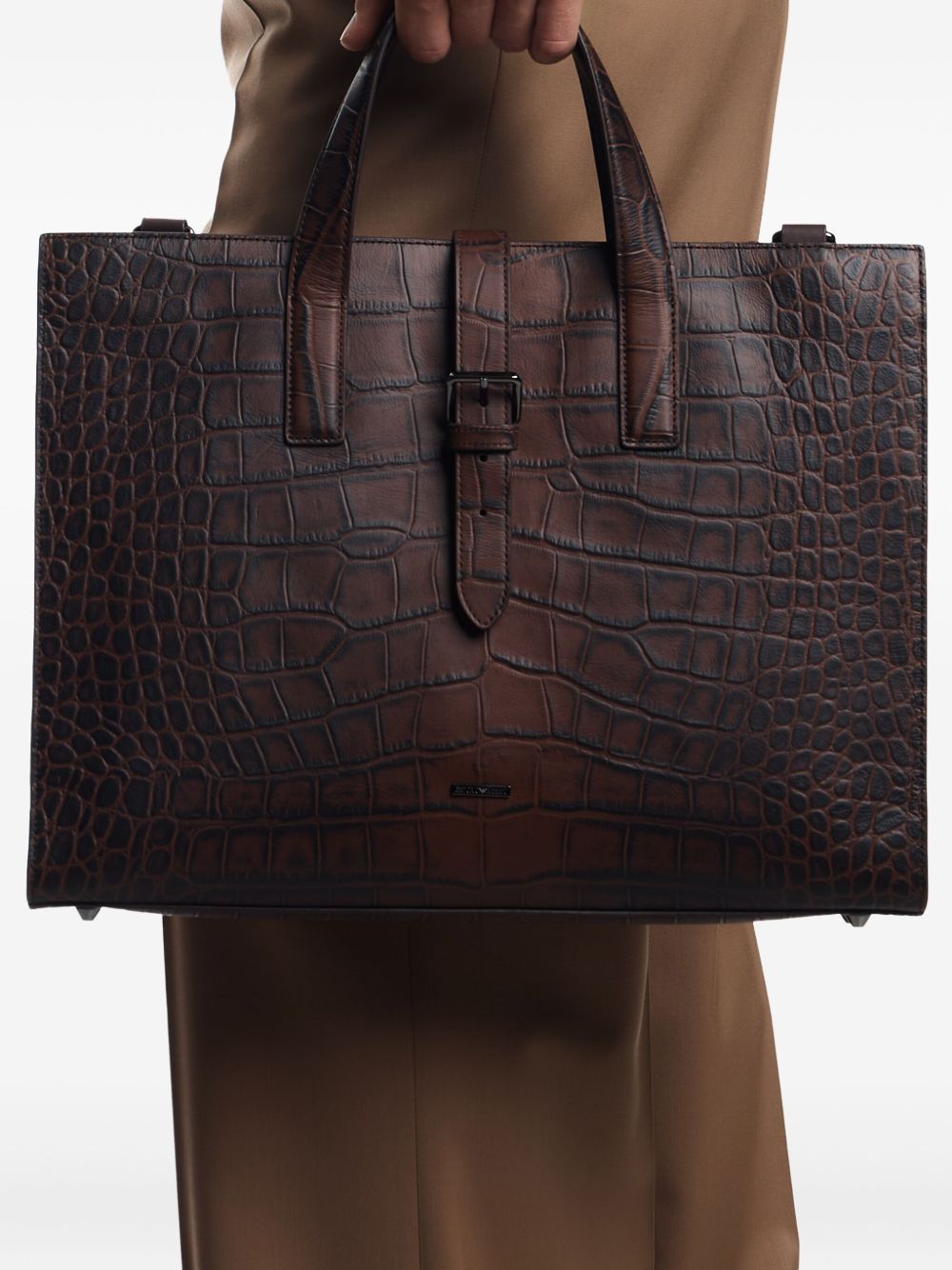 Emporio Armani Crocodile-print leather business bag-5