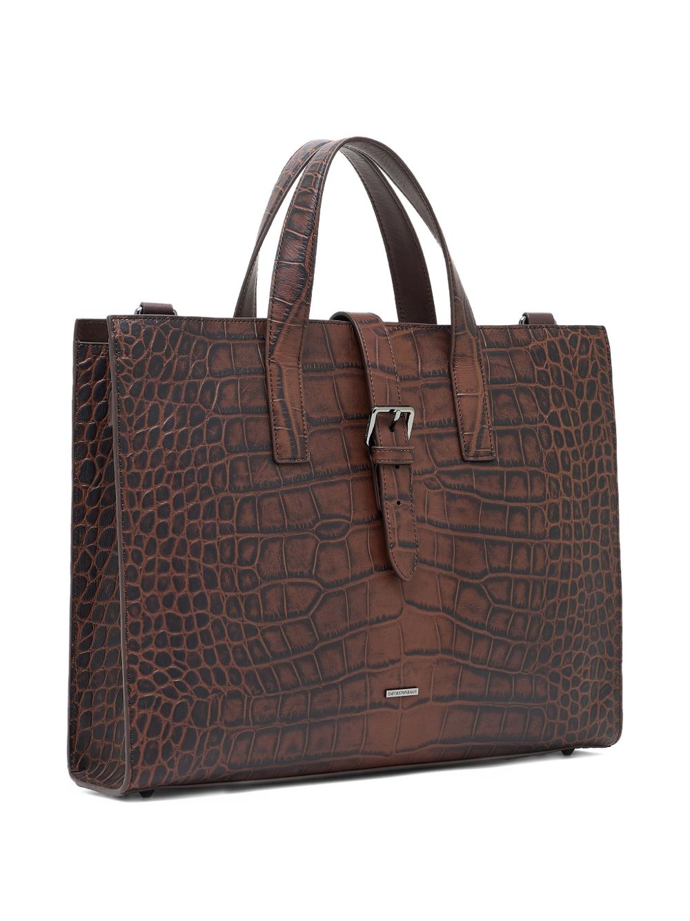 Emporio Armani Crocodile-print leather business bag-6