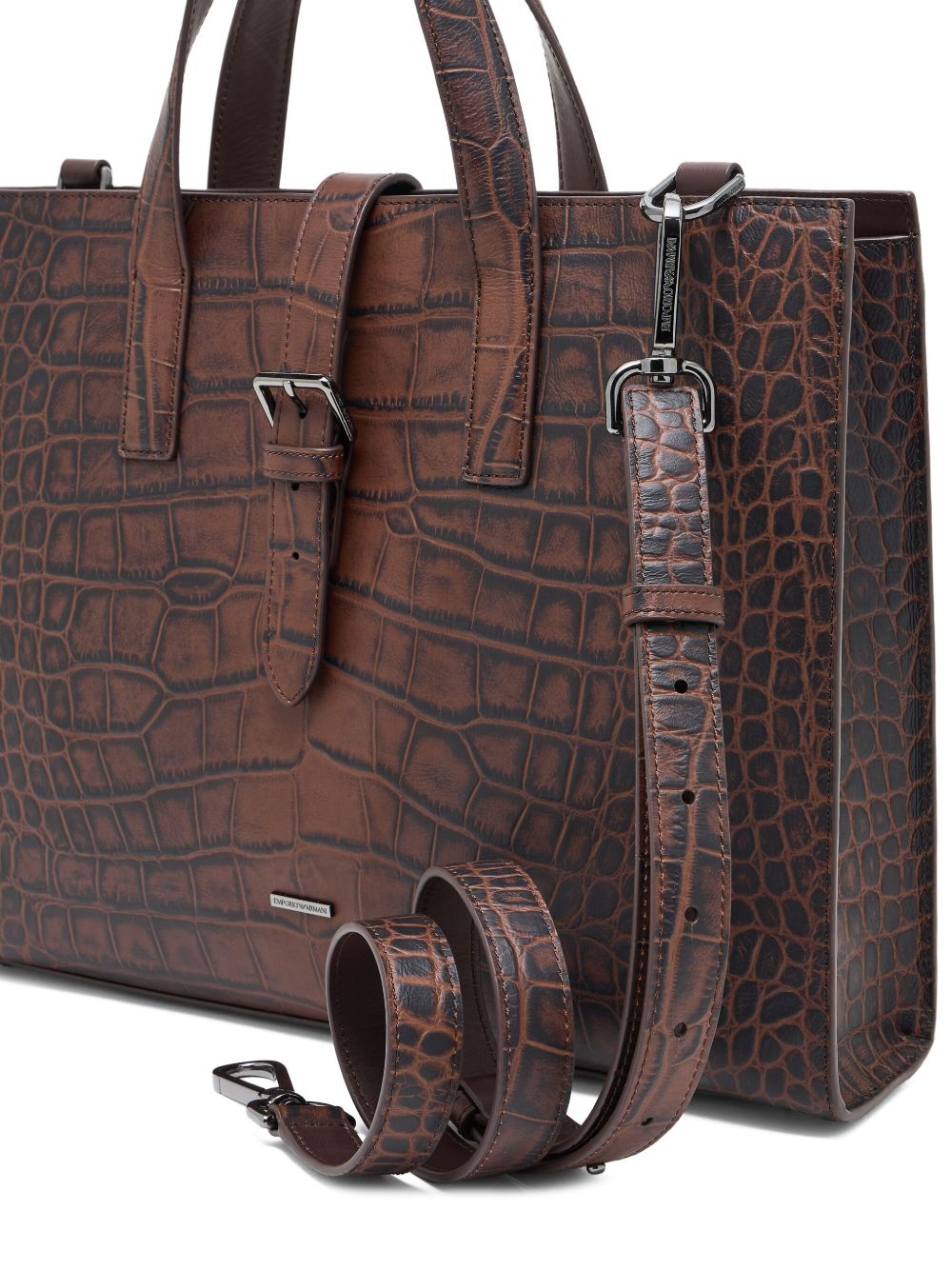 Emporio Armani Crocodile-print leather business bag-7