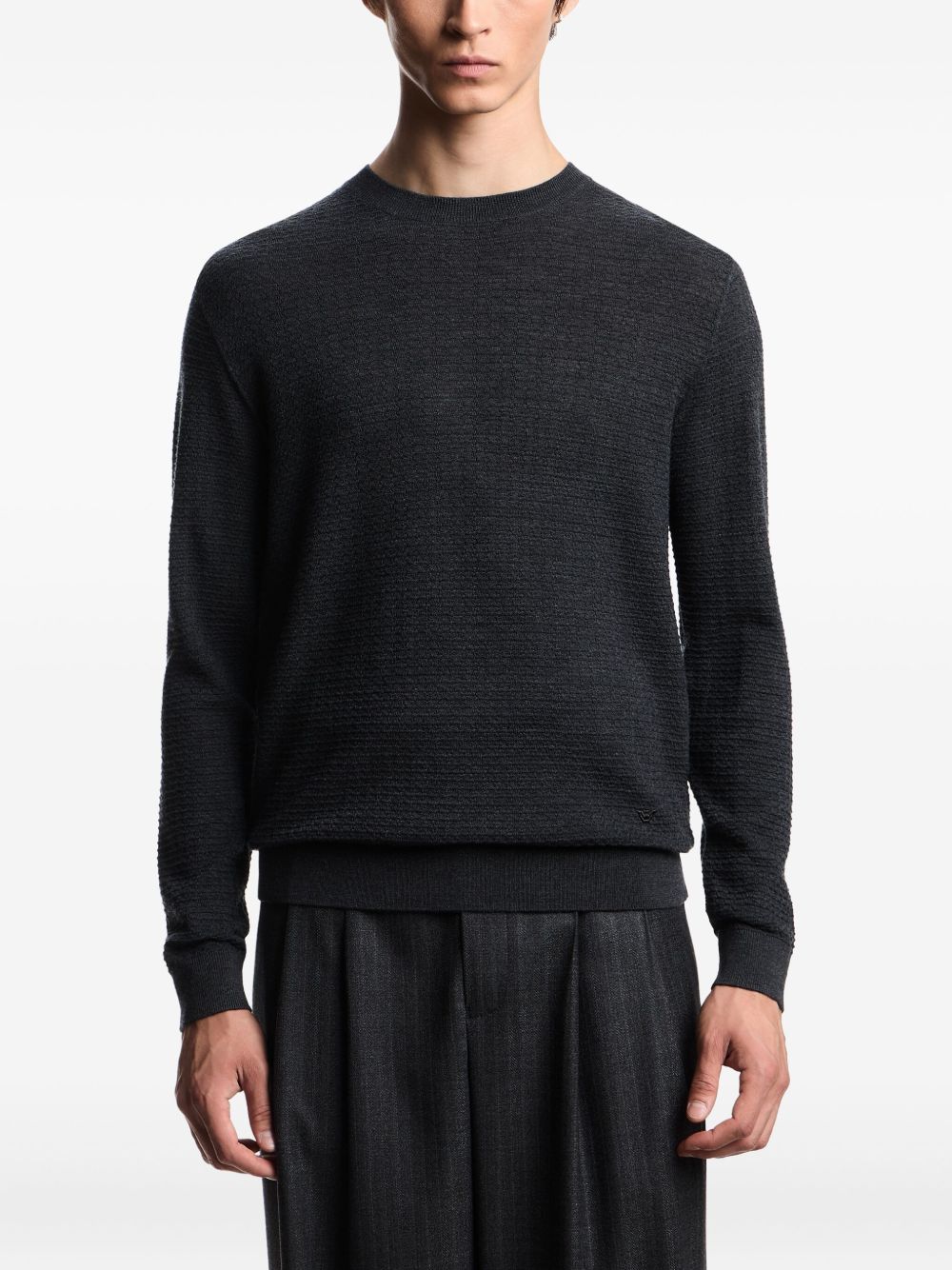 Emporio Armani Virgin wool sweater with raised jacquard pattern-3