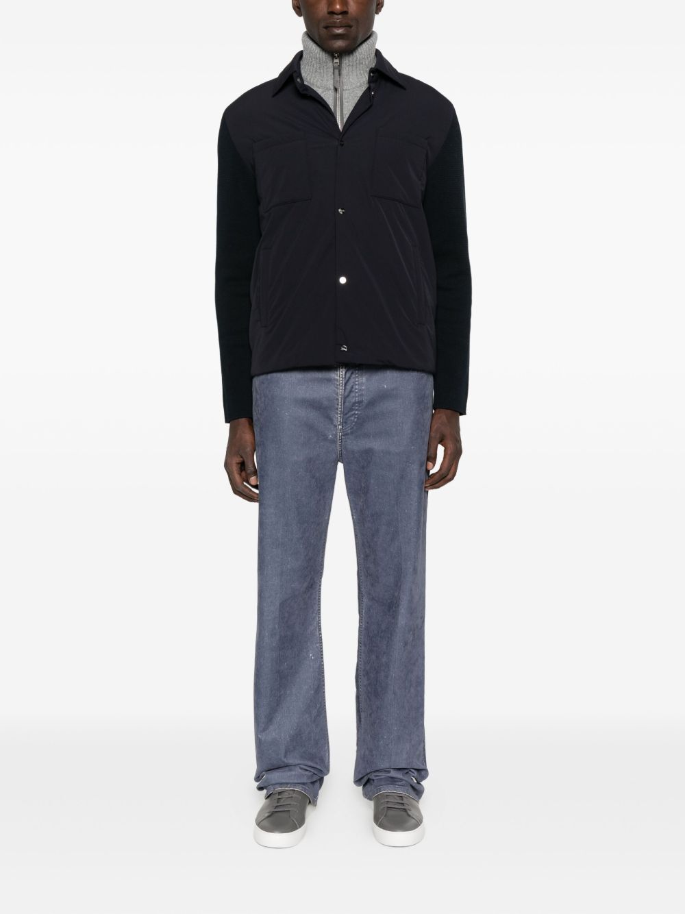 Herno Cotton Mix Knitted Sleeve Jacket Blue Jackets HERNO