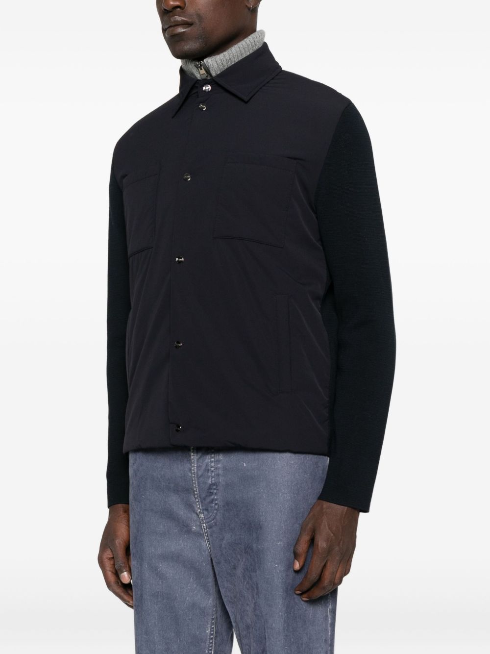 Herno Cotton Mix Knitted Sleeve Jacket Blue Jackets HERNO