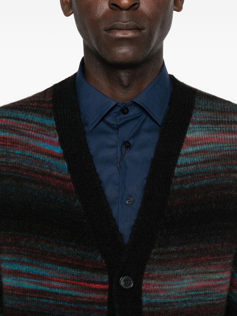 Paul Smith Multi Stripe Wool Blend Cardigan Black Topwear Paul Smith