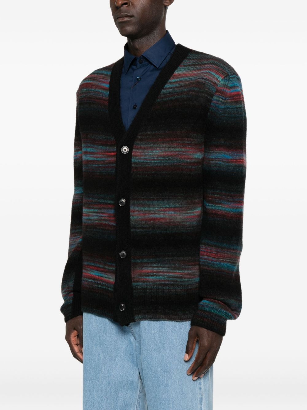 Paul Smith Multi Stripe Wool Blend Cardigan Black Topwear Paul Smith