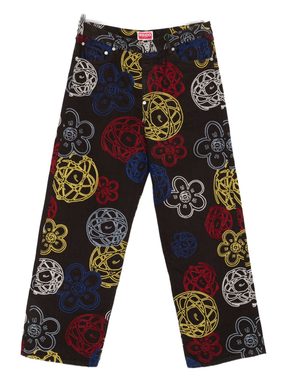 Kenzo x Futura 2000 Geborduurde Katoenen Broek Bruin Broeken KENZO FUTURA