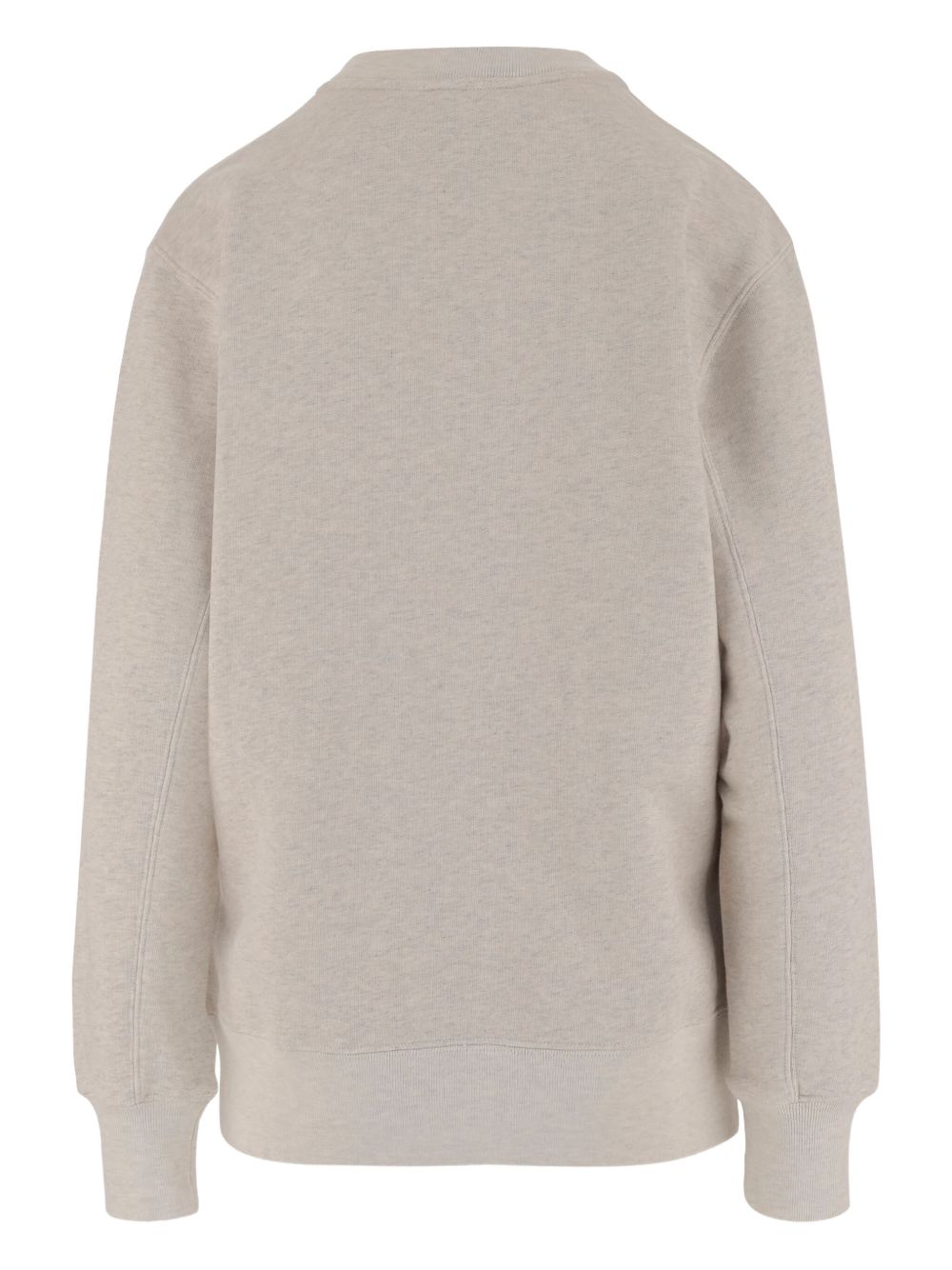 Achterkant van het lichtgrijze Autry x Maison Kitsuné sweatshirt, egaal met geribde manchetten en zoom