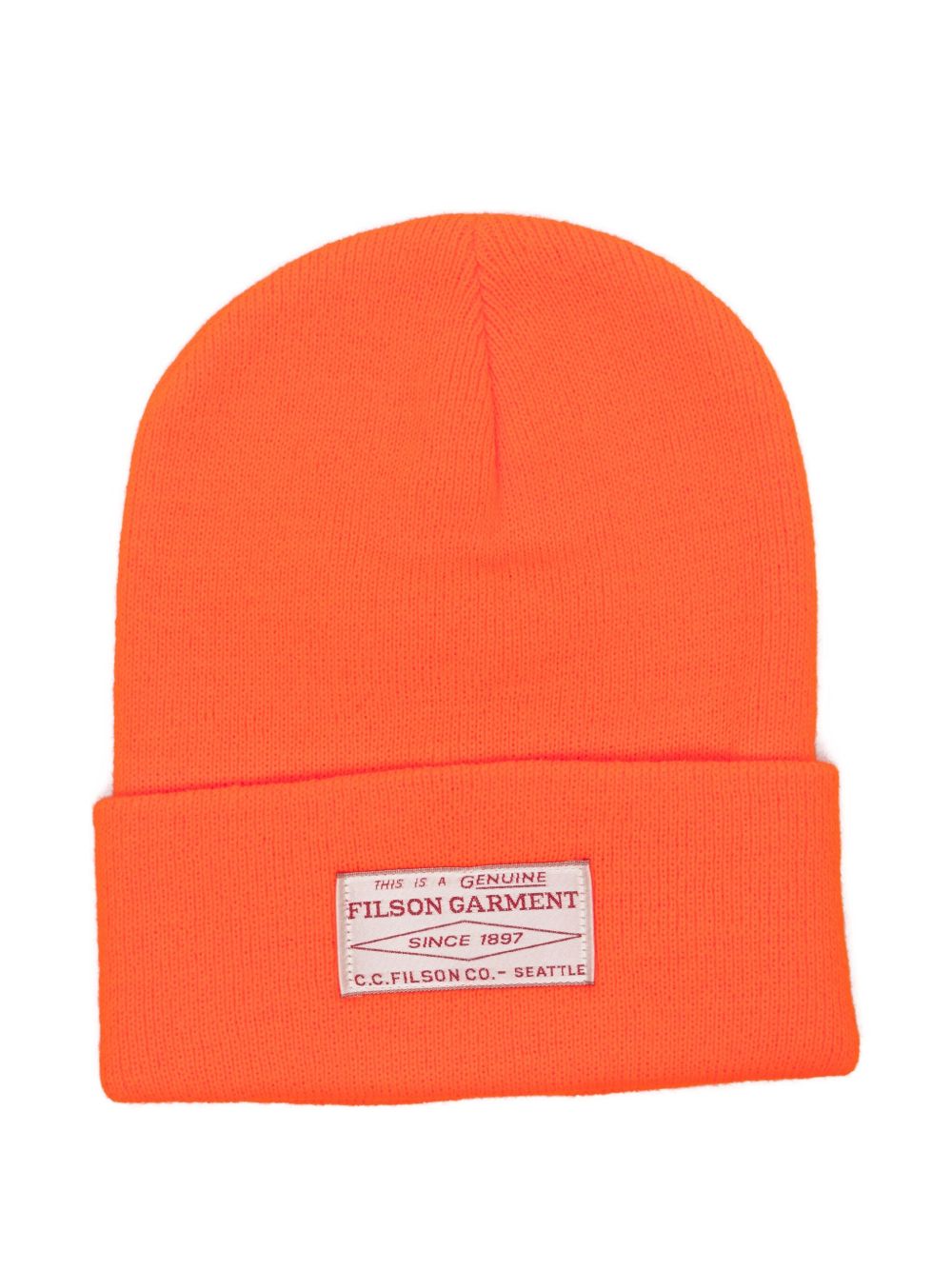 Filson Ballard Watch Beanie Blaze Orange – vooraanzicht met omgeslagen boord
