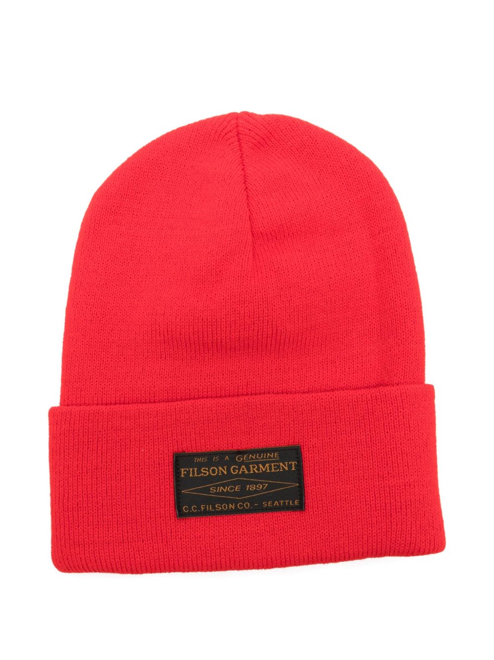 Filson Ballard Watch Beanie Rood – vooraanzicht met omgeslagen boord