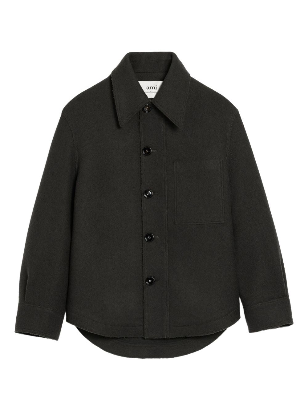 AMI Paris Boiled Wool Gabardine Buttoned Overshirt Antracietgrijs Jackets Ami Paris
