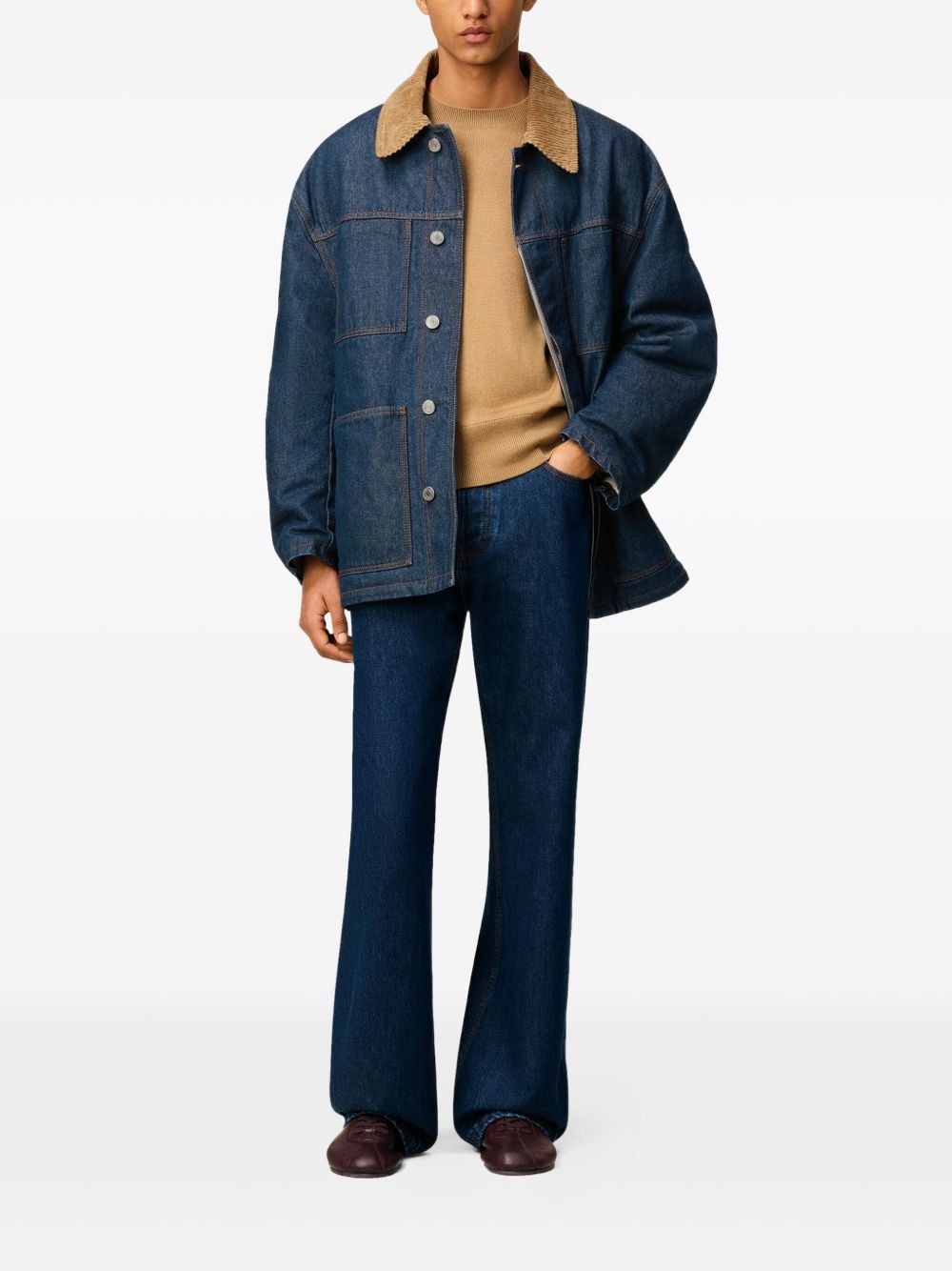 AMI Paris Padded Worker Jacket Indigo met Corduroy Kraag – achteraanzicht van het product
