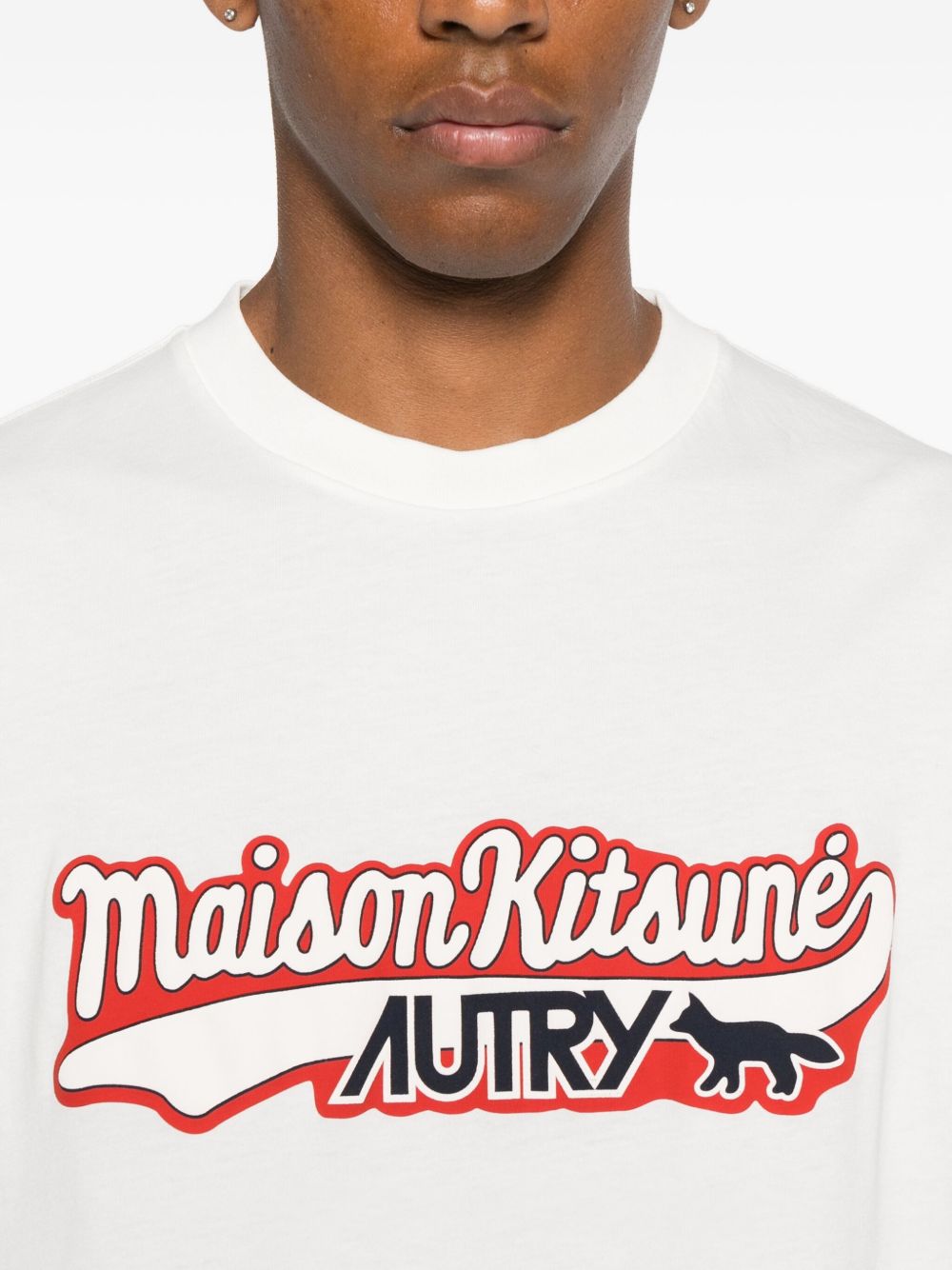 Autry x Maison Kitsuné Varsity T-shirt in wit, detail mouw