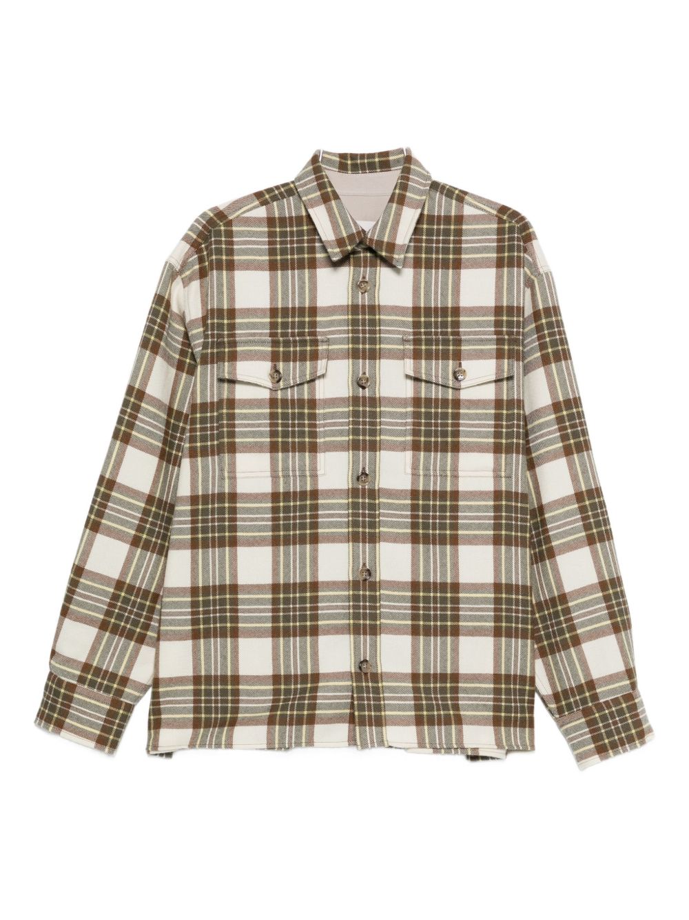 Ami Paris Tartan Wool Overshirt with Chest Pocket Beige Brown