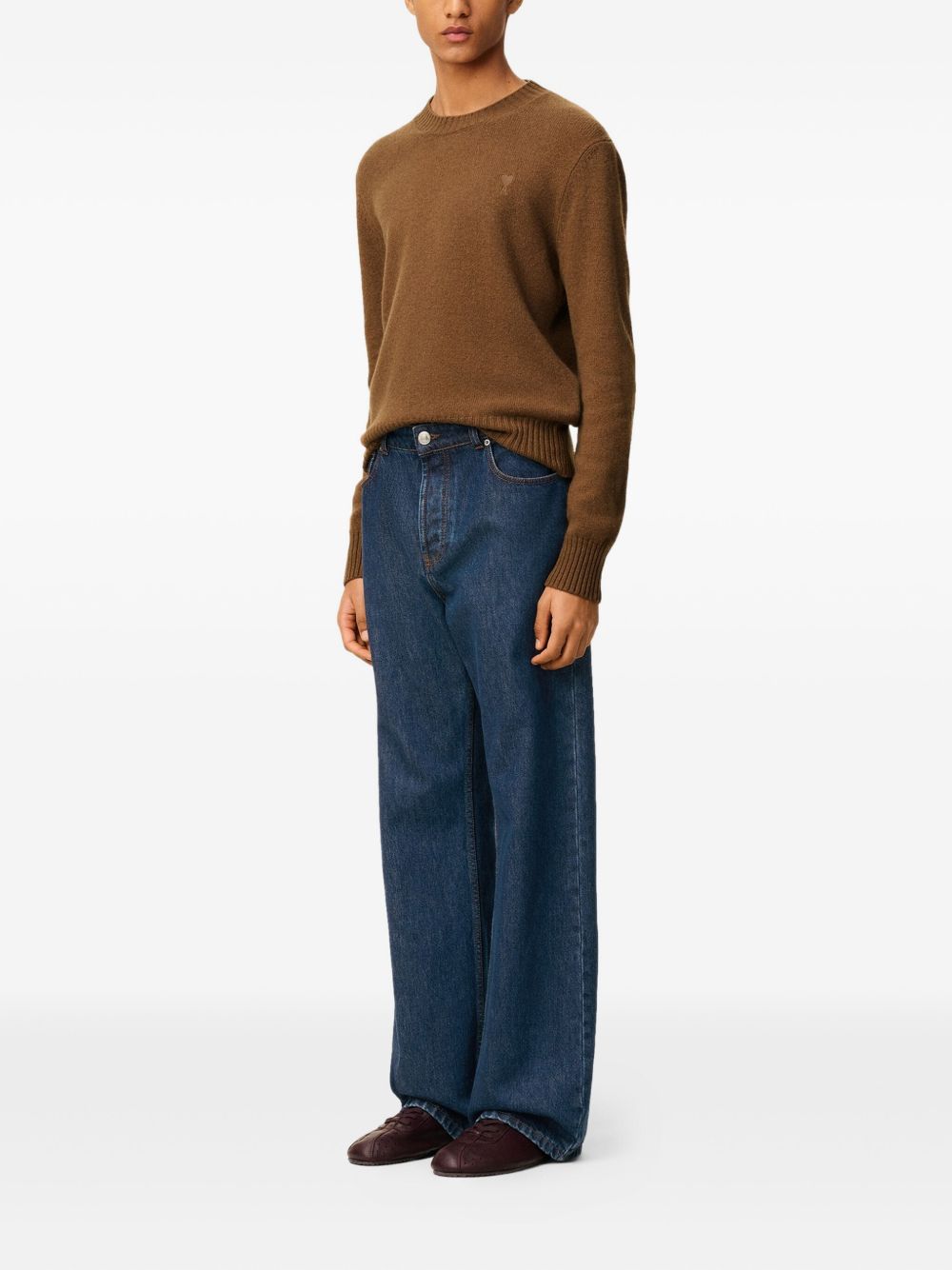 Ami Paris Wide Fit Cotton Twill Jeans Indigo Blue-thumbmail-3