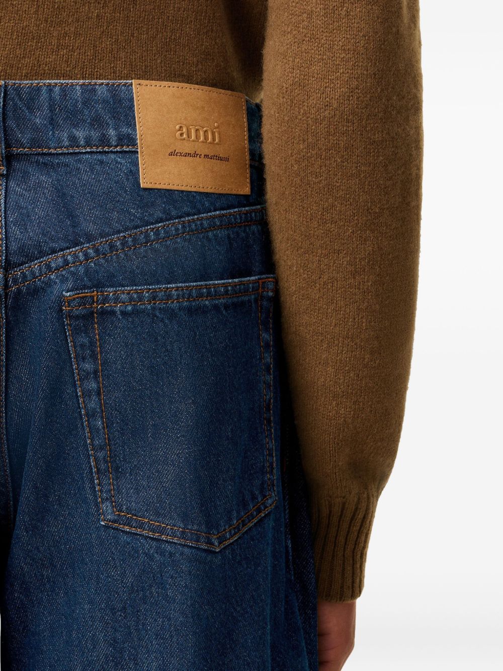 Ami Paris Wide Fit Cotton Twill Jeans Indigo Blue-thumbmail-4