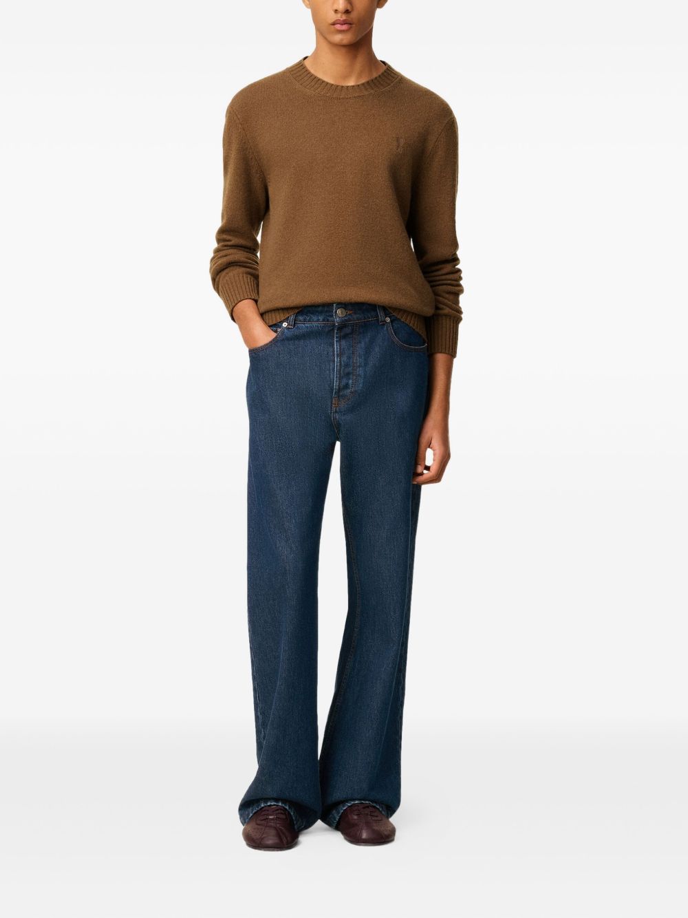 Ami Paris Wide Fit Cotton Twill Jeans Indigo Blue-thumbmail-6
