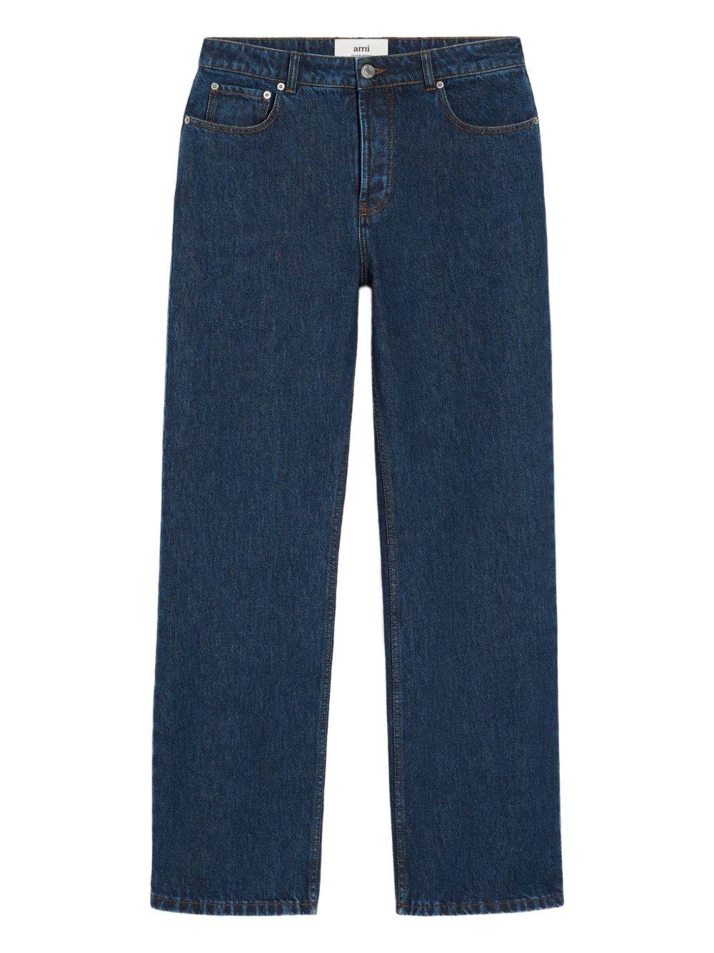 Ami Paris Wide Fit Cotton Twill Jeans Tabac Topstitching Indigo Blue Jeans Ami Paris