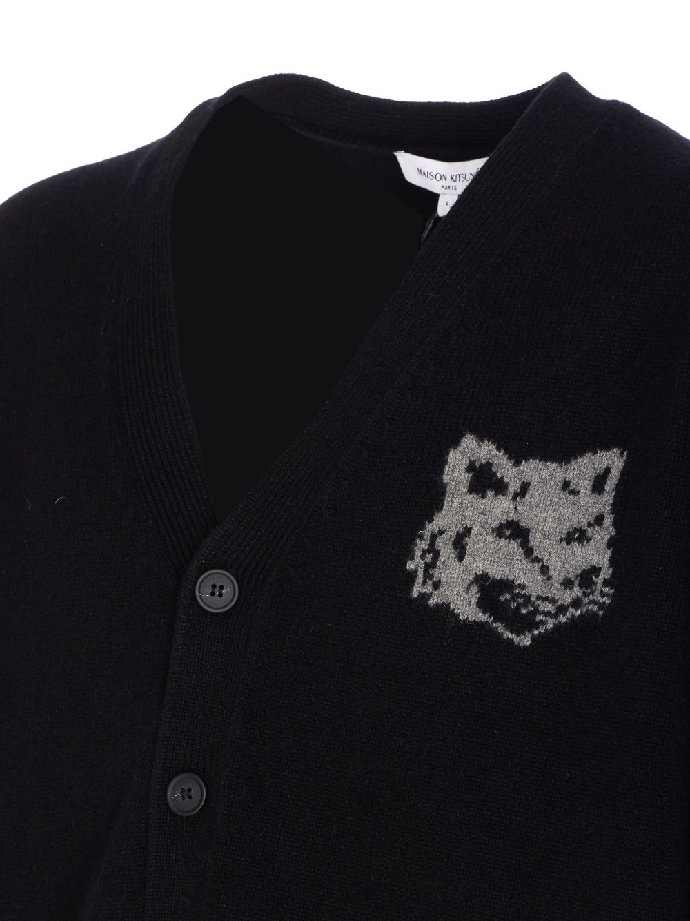 Maison Kitsuné Fox Head Merinowollen Cardigan Zwart – zijaanzicht