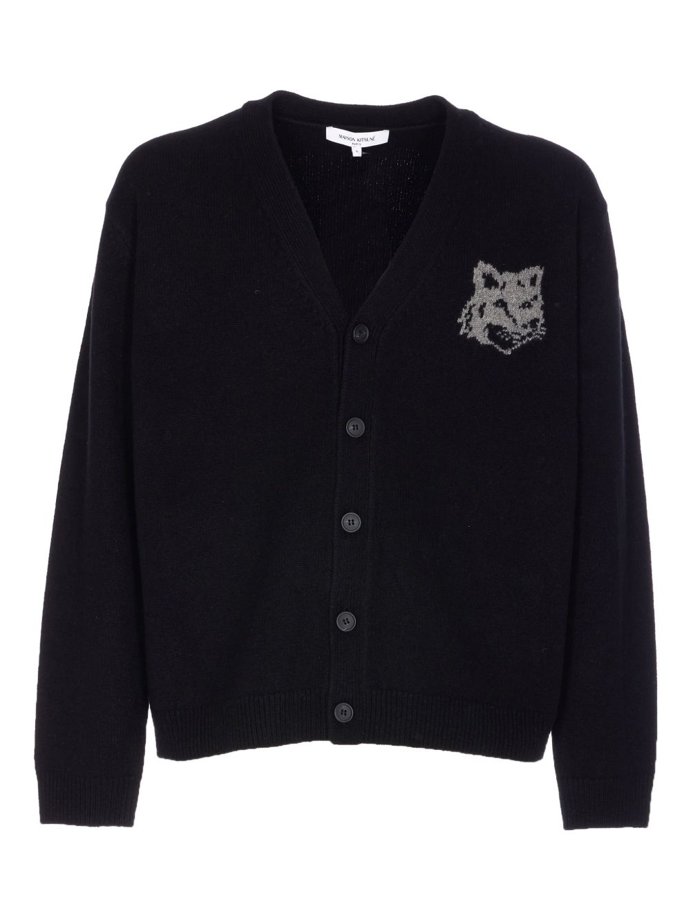 Maison Kitsuné Fox Head Merinowollen Cardigan Zwart Cardigans Maison Kitsuné